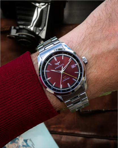 L'Odyssée - Automatic GMT Watch - Rouge Bordeaux